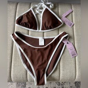 Wild Fable Brown and White Bikini Set M Bottom S Top
